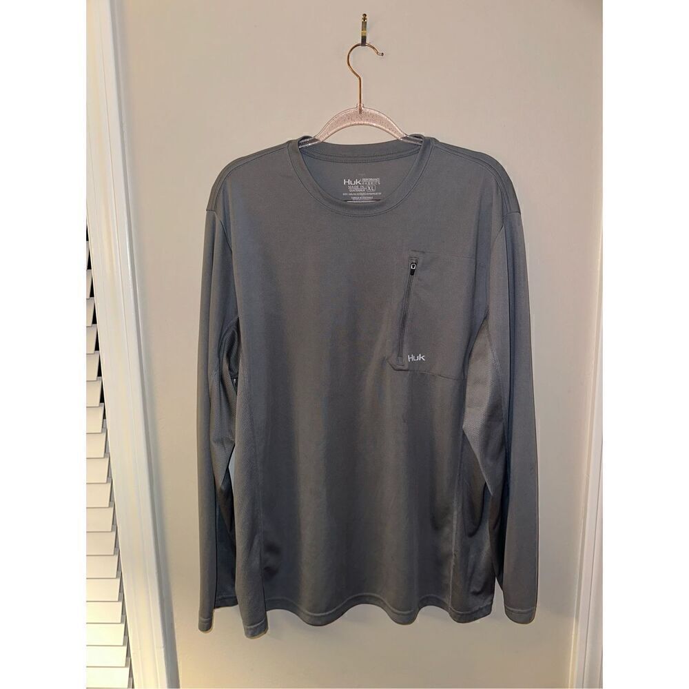 Huk Performance Men's Gray Long Sleeve Front Zip Pocket XL